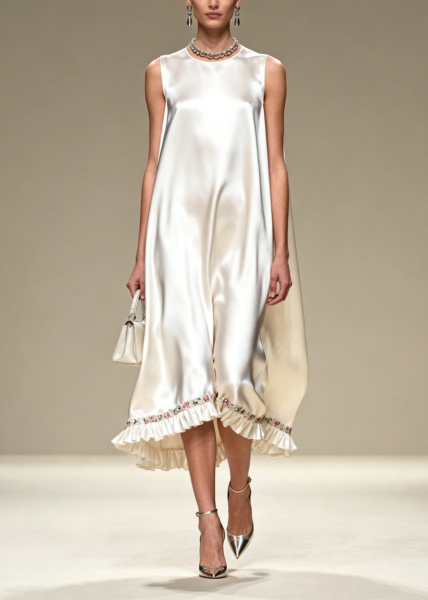 White Oversized Draping Silk Dress Sleeveless
