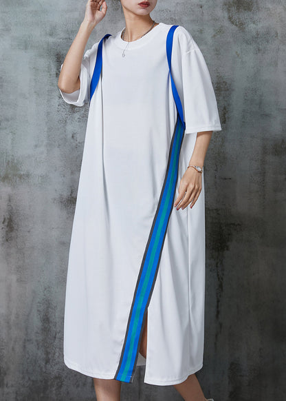 White Oversized Patchwork Cotton Long Dresses Summer