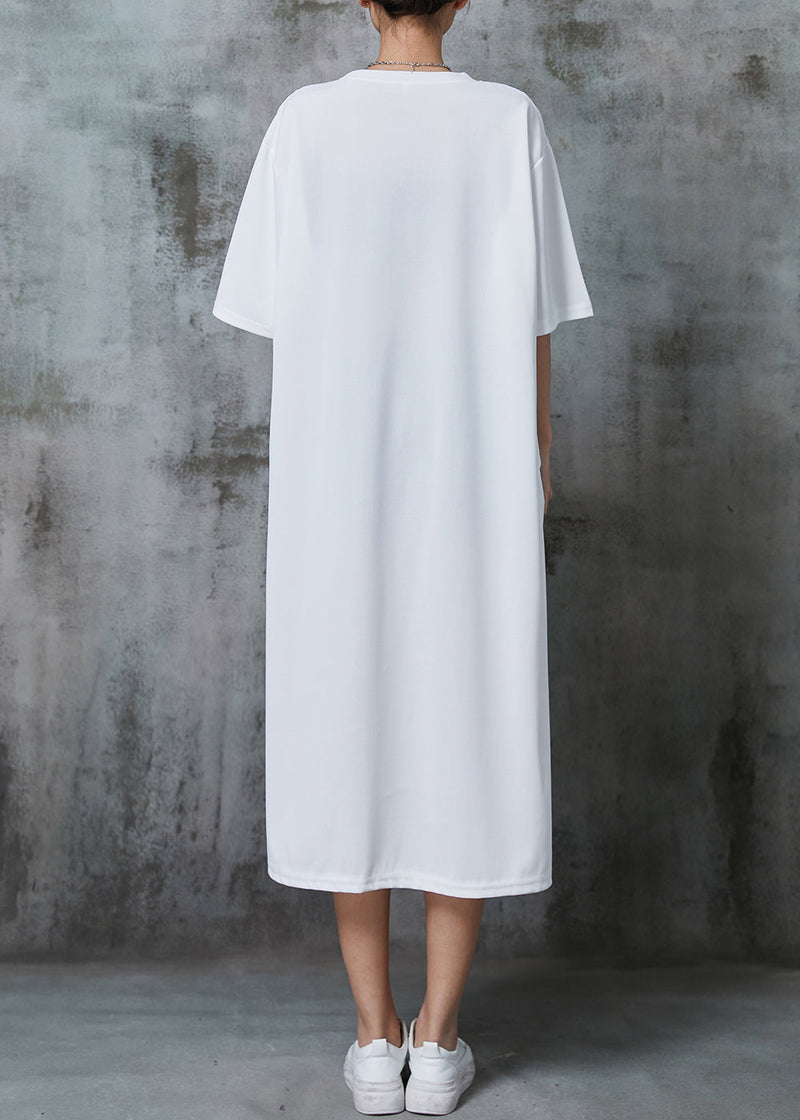 White Oversized Patchwork Cotton Long Dresses Summer