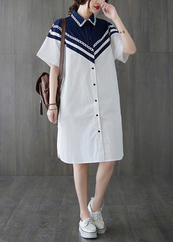 White Patchwork Long Shirts Summer Cotton Dress