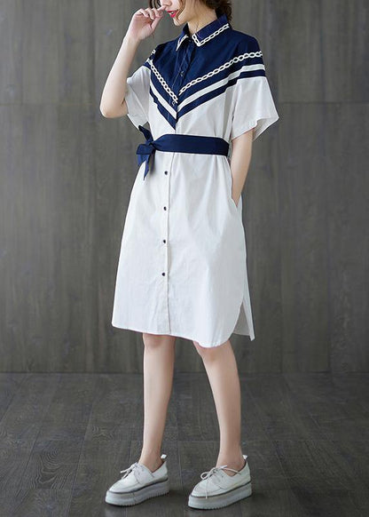 White Patchwork Long Shirts Summer Cotton Dress