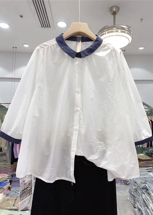 White Peter Pan Collar Cotton Shirts Bracelet Sleeve