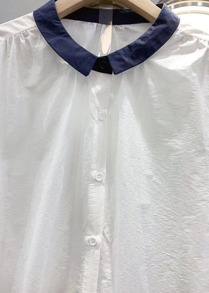 White Peter Pan Collar Cotton Shirts Bracelet Sleeve