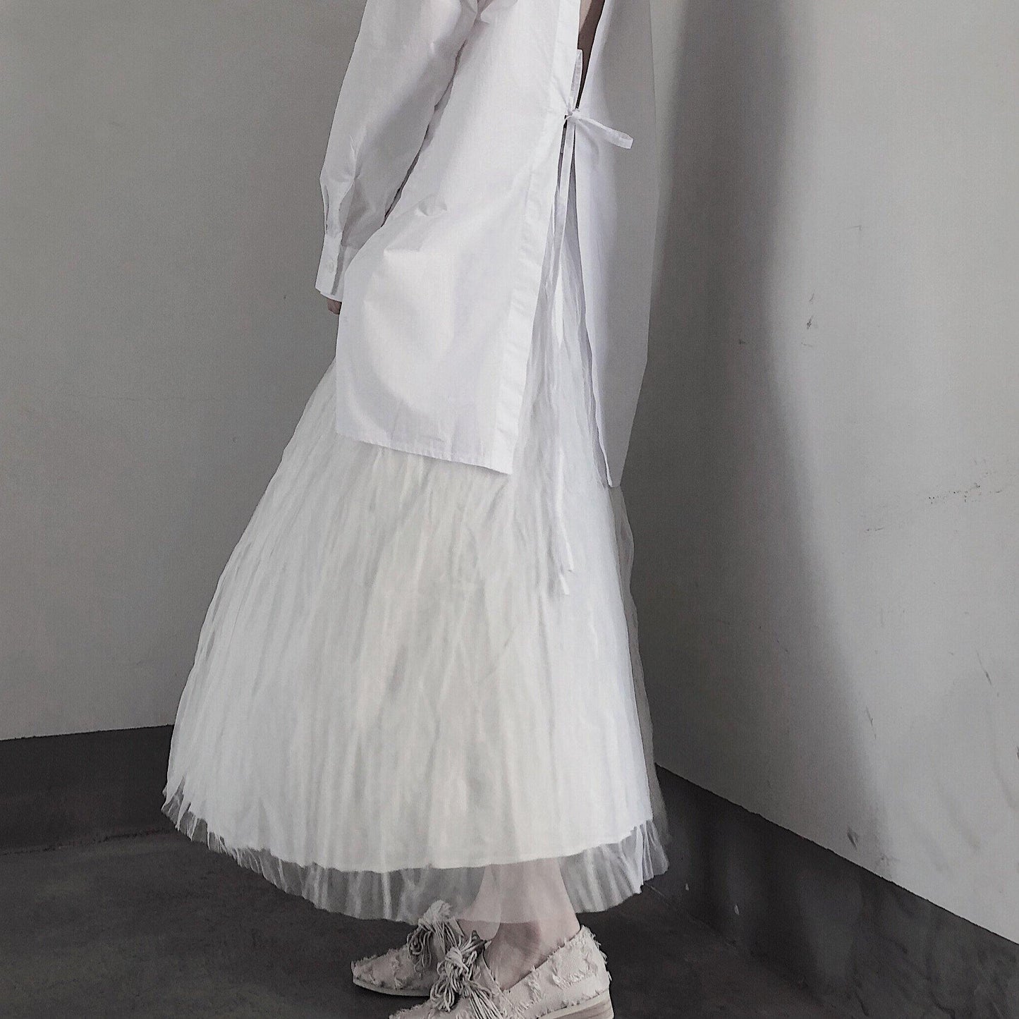 White Pleated Double Layer Design Double Side Skirt