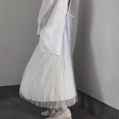 White Pleated Double Layer Design Double Side Skirt