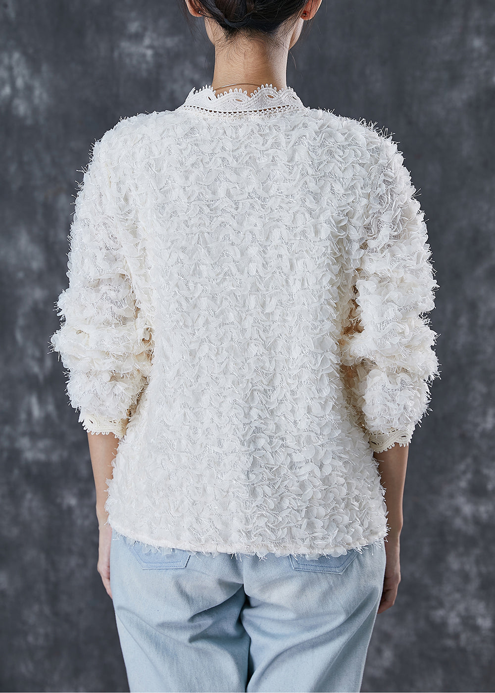 White Tasseled Patchwork Lace Knit Loose Coat Spring