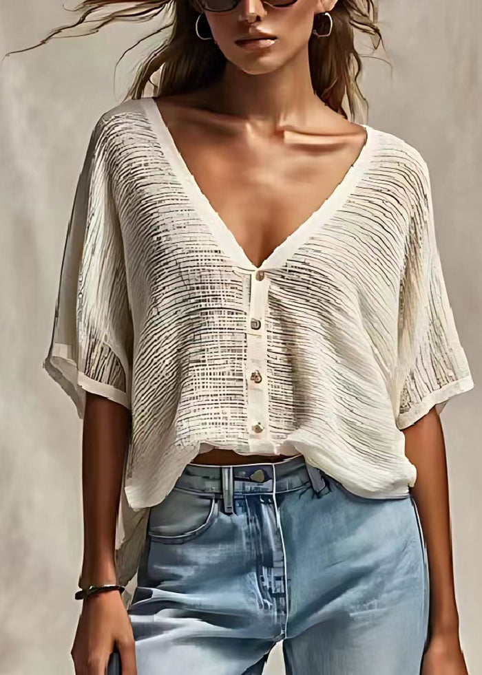 White V Neck Oversized Cotton Tanks Summer