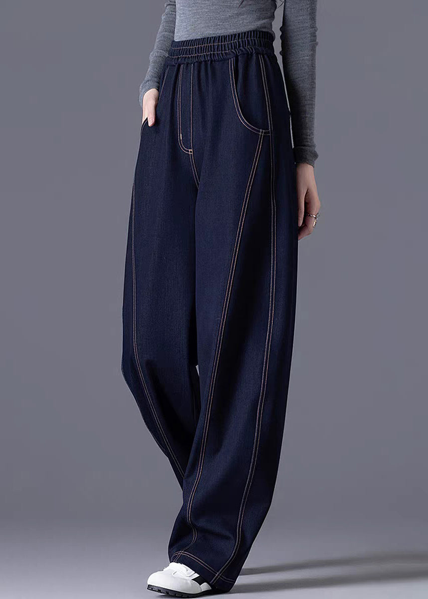 Wine Red Elastic Waist Patchwork Denim Pants Spring