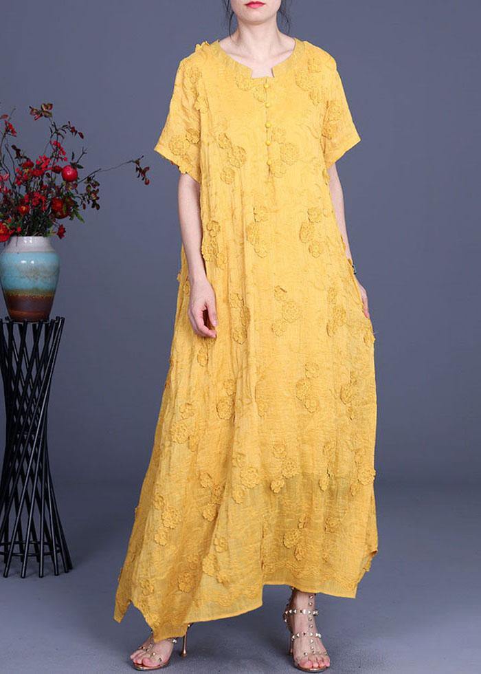 Yellow 3d Summer Linen Dress
