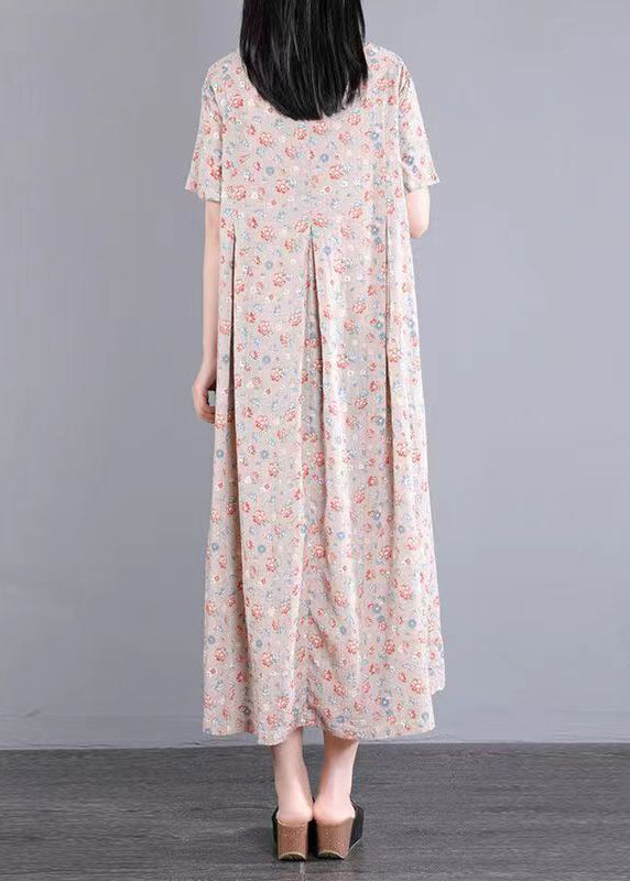 Yellow O Neck Print Patchwork Cotton Long Dresses Summer