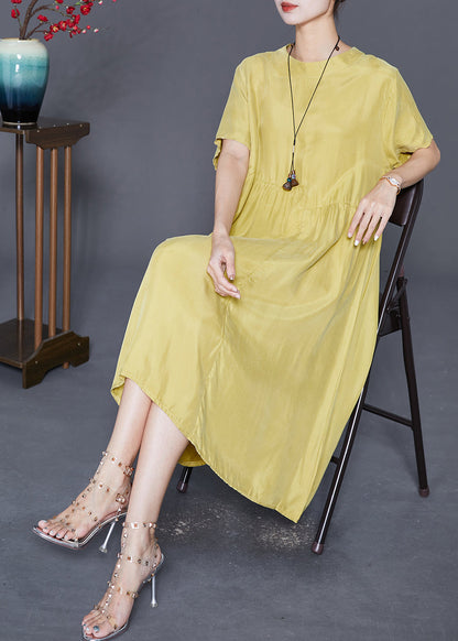Yellow Oversized Patchwork Wrinkled Silk Dresses Summer