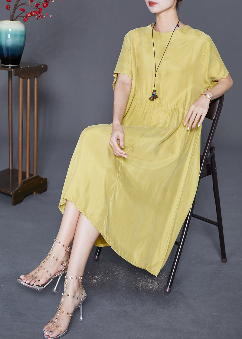 Yellow Oversized Patchwork Wrinkled Silk Dresses Summer