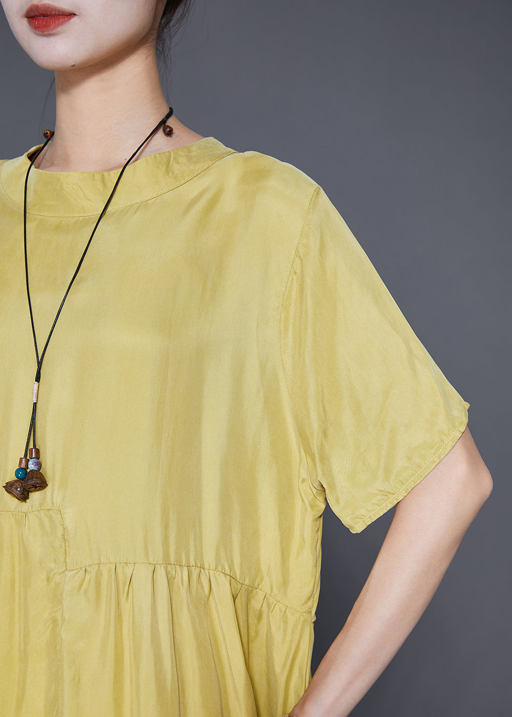 Yellow Oversized Patchwork Wrinkled Silk Dresses Summer