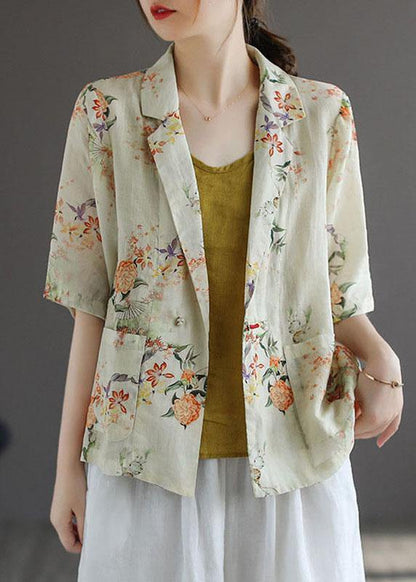 Yellow Peterpan Collar Button Print Fall Shirt Tops Half Sleeve