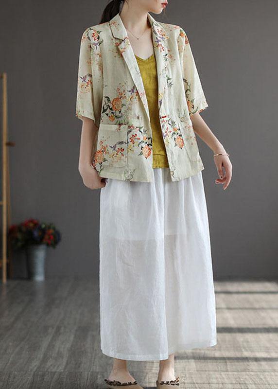 Yellow Peterpan Collar Button Print Fall Shirt Tops Half Sleeve