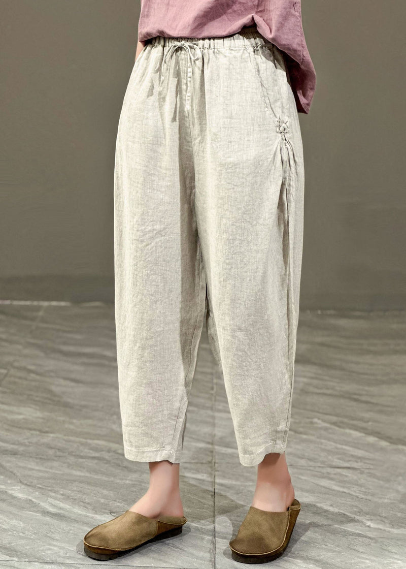Yellow Pockets Cinched Patchwork Linen Harem Pants Summer