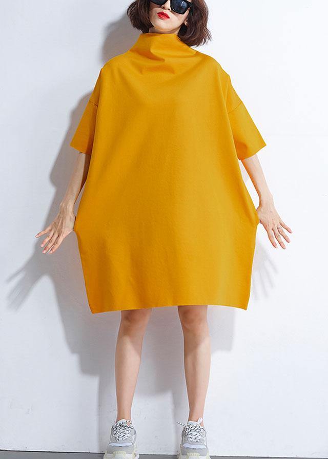 Yellow Pockets Summer Half Sleeve Maxi Dresses