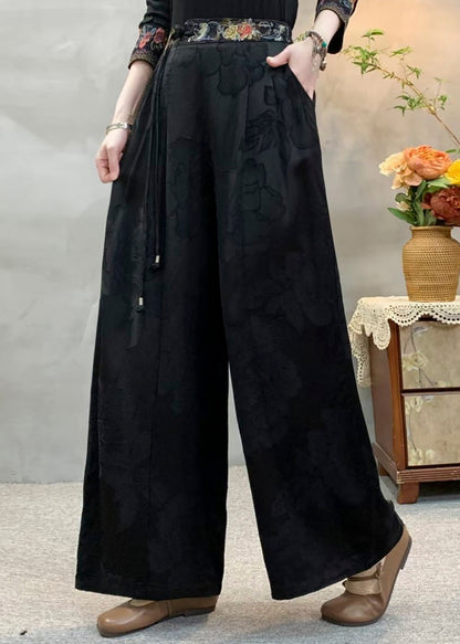 Yellow Tassel Embroidered Pockets Silk Pants Fall