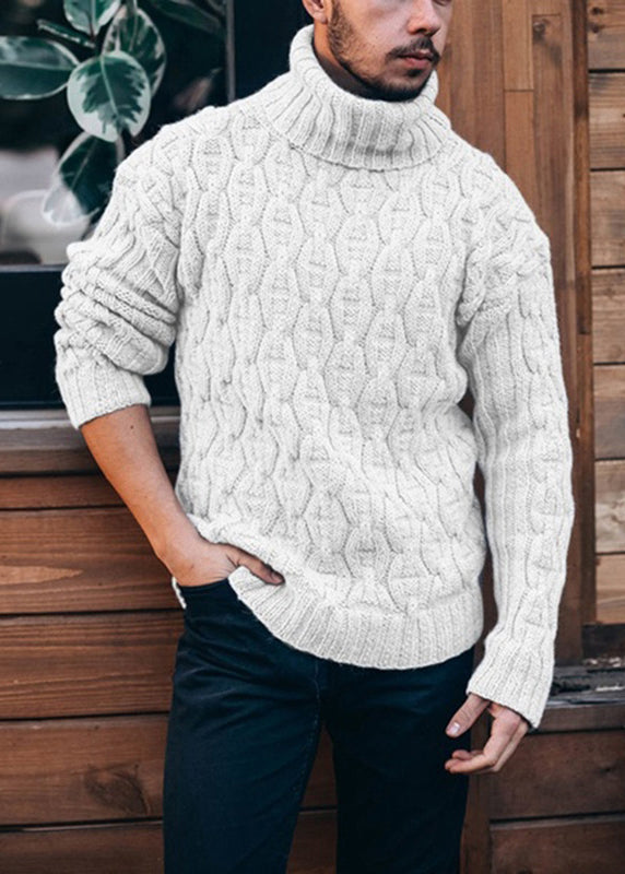 Yellow Thick Cable Knit Sweater Tops Turtleneck Winter