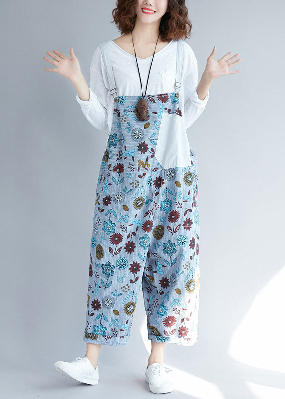 Light Grey Pockets Patchwork Denim Jumpsuits Spring