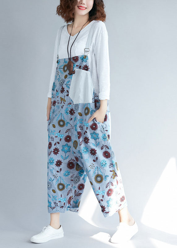 Light Grey Pockets Patchwork Denim Jumpsuits Spring