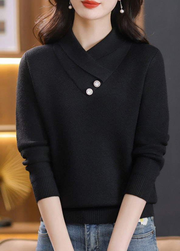Apricot Button Patchwork Warm Fleece Woolen Knit Top Spring
