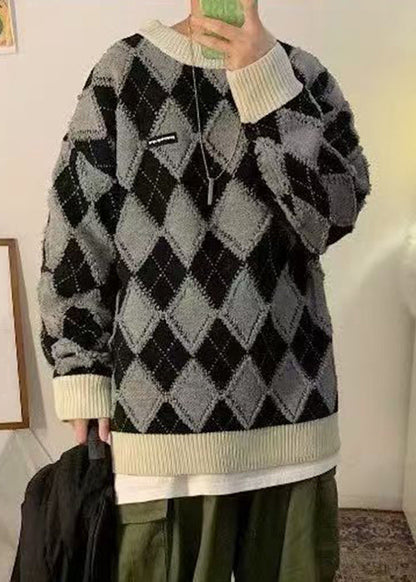 Apricot Plaid Thick Patchwork Knit Sweaters Winter