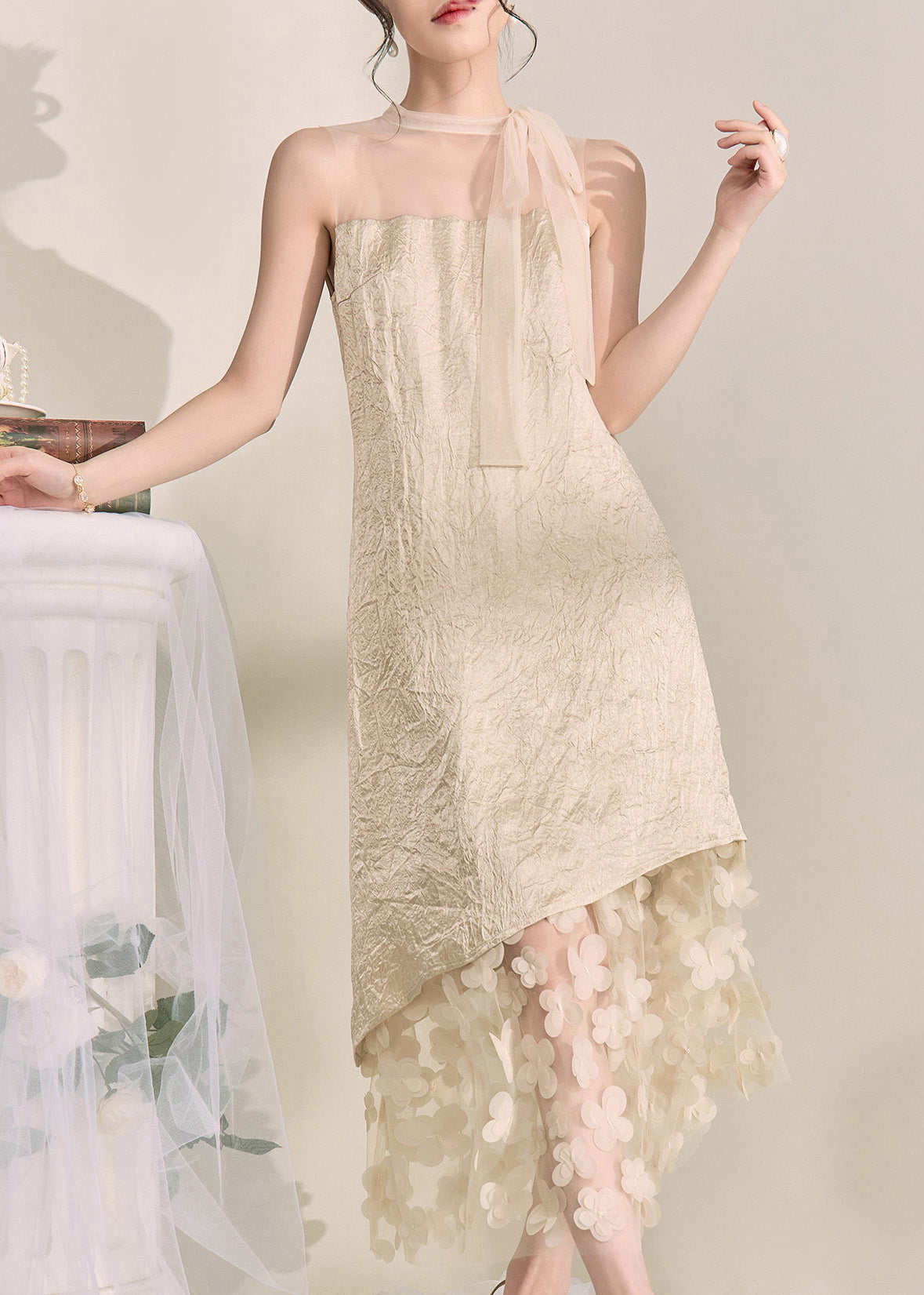 Apricot Tulle Patchwork Vacation Maxi Dresses Summer