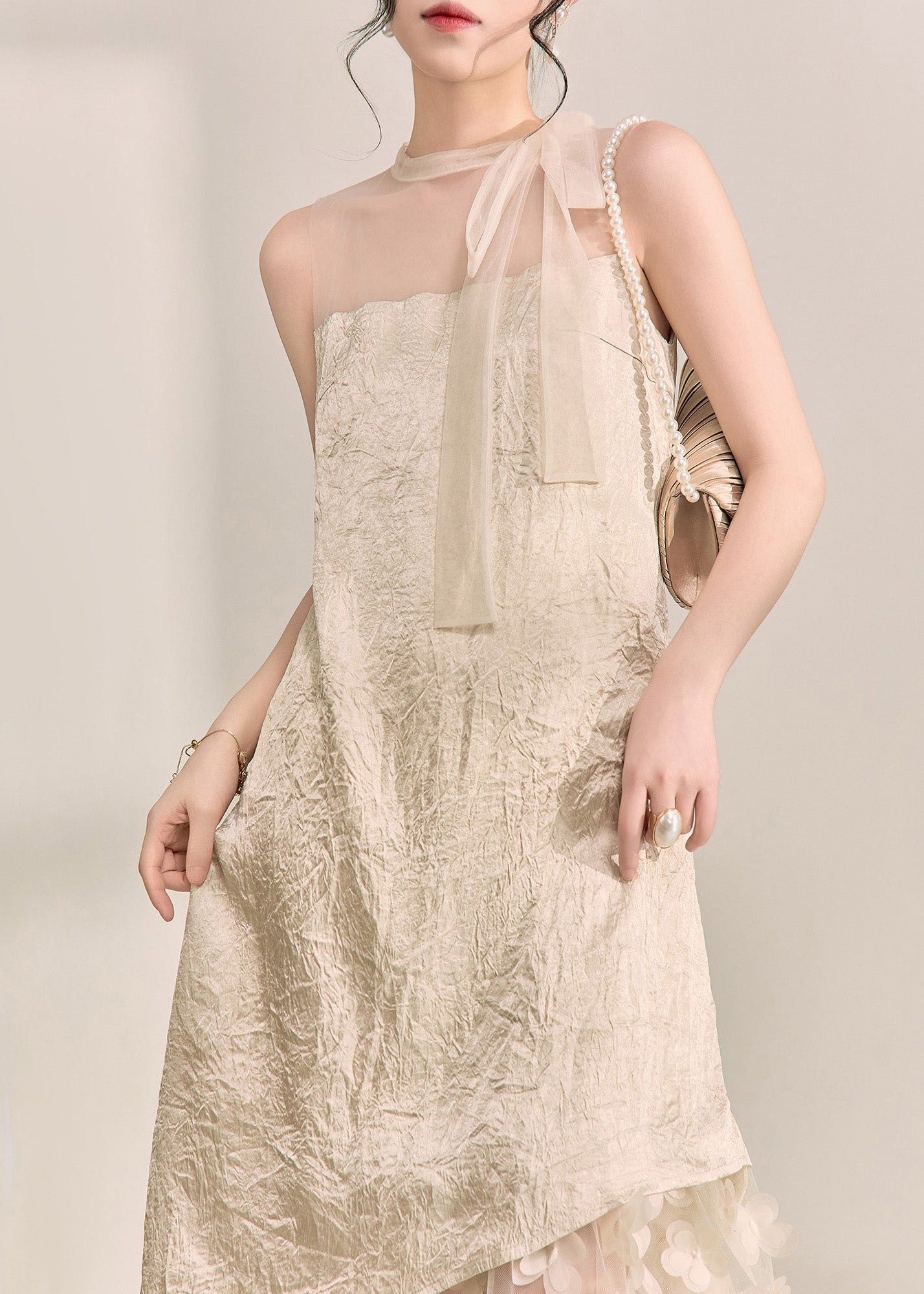 Apricot Tulle Patchwork Vacation Maxi Dresses Summer