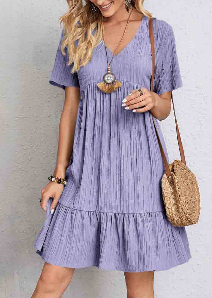 Army Green V Neck Patchwork Cotton Day Dress Summer