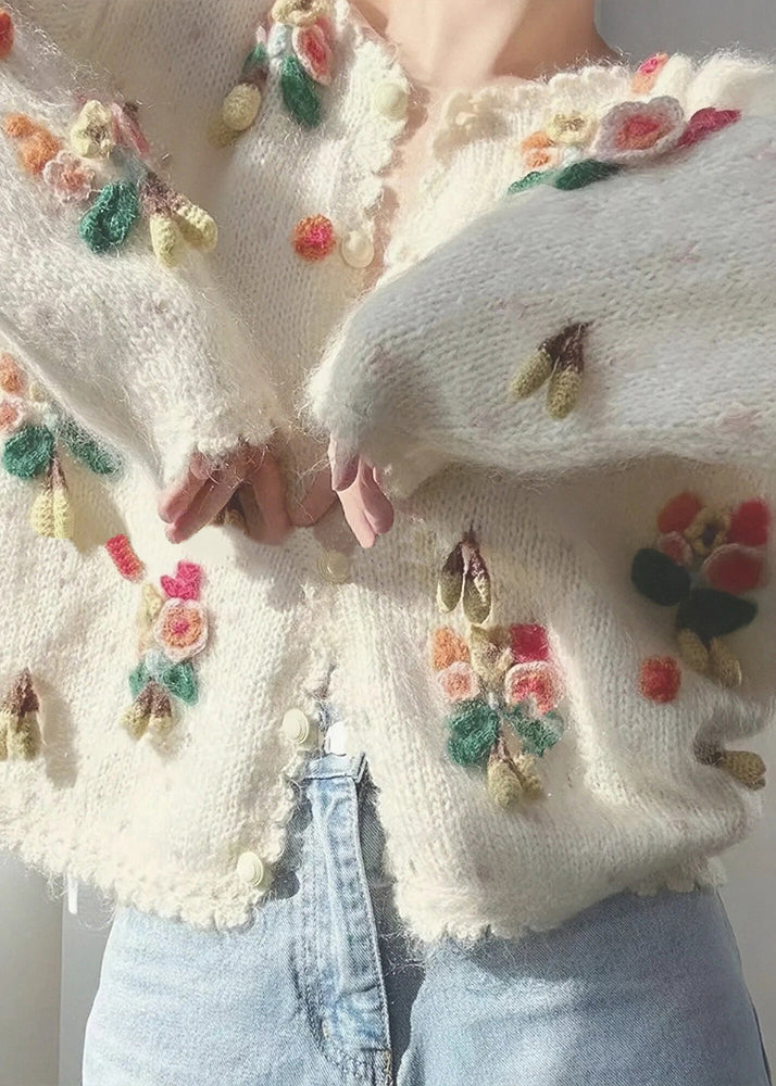Beige V Neck Button Patchwork Knit Cardigan Spring