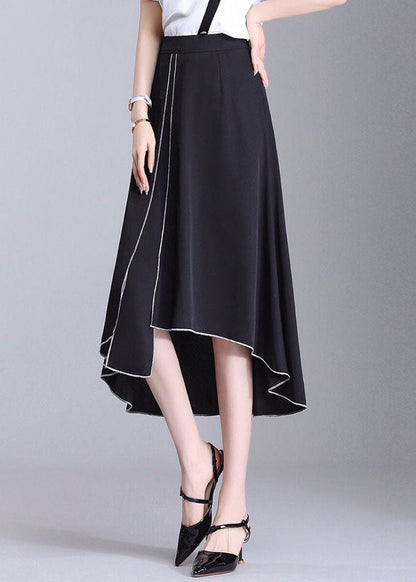 Black Asymmetrical Patchwork Chiffon Skirts Summer