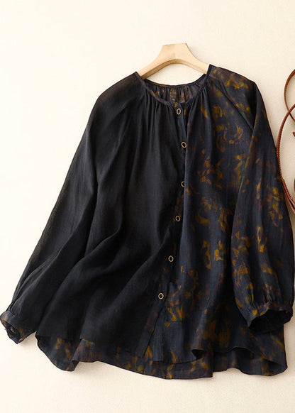 Black Asymmetrical Tie Dye Linen Shirt Summer