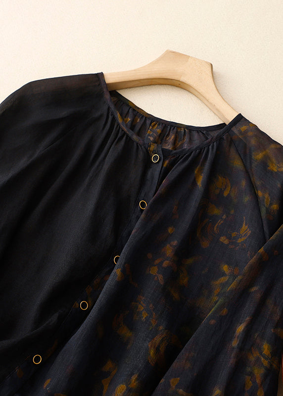 Black Asymmetrical Tie Dye Linen Shirt Summer