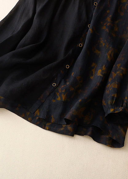 Black Asymmetrical Tie Dye Linen Shirt Summer