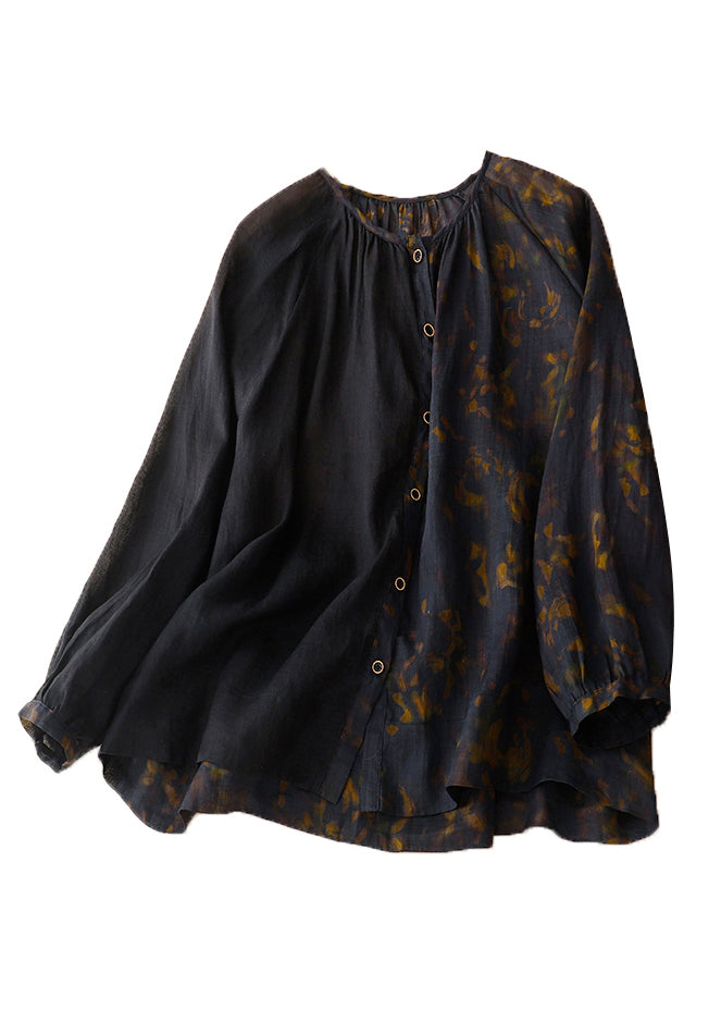 Black Asymmetrical Tie Dye Linen Shirt Summer