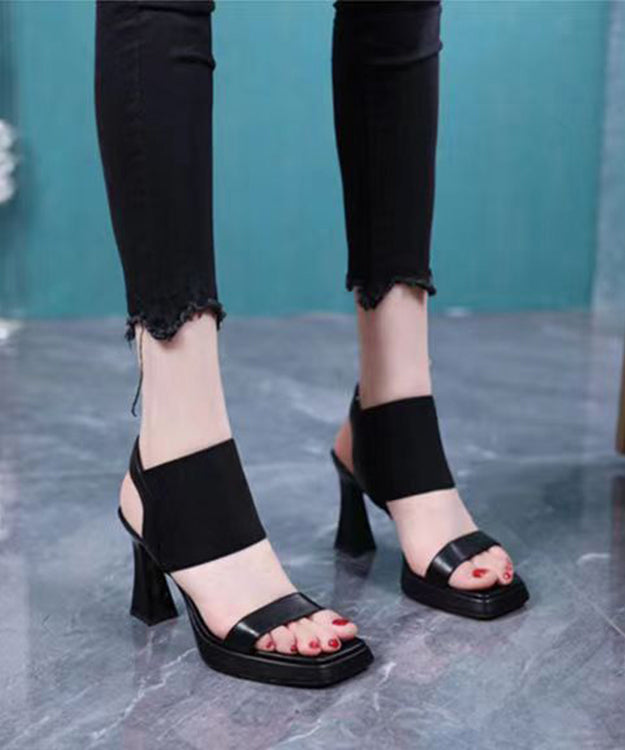 Black Chunky Splicing Peep Toe High Heel Sandals