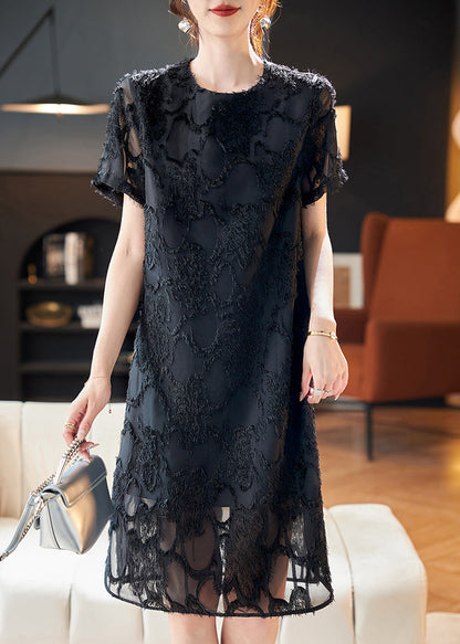 Black Hollow Out Side Open Chiffon Long Dresses Summer
