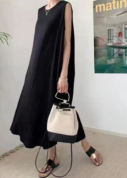 Black O-neck Patchwork Dress Sleeveless