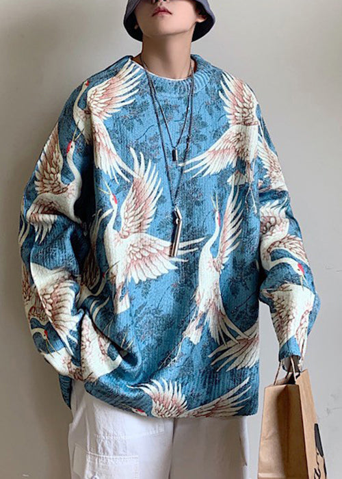 Black O Neck Print Cozy Knit Sweaters Spring