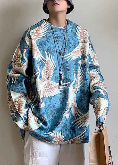 Black O Neck Print Cozy Knit Sweaters Spring