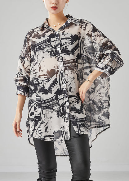 Black Oversized Inkwash Painting Chiffon Blouse Tops Summer