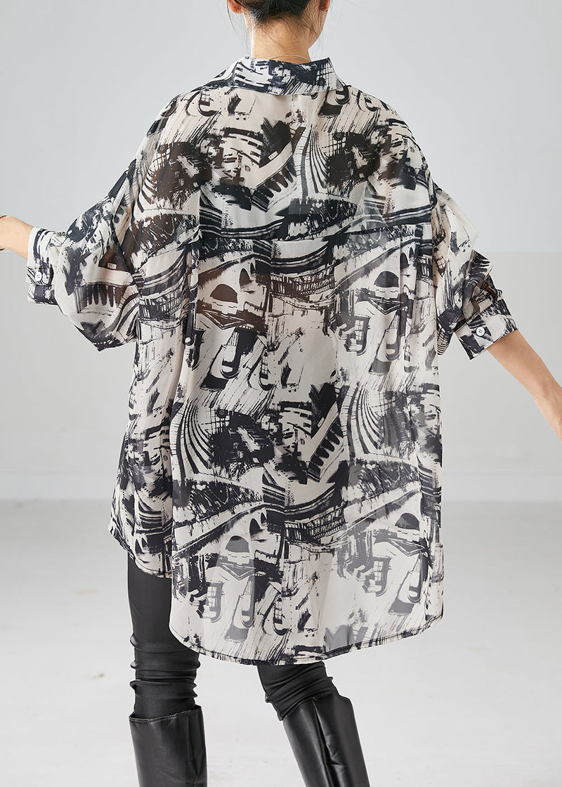 Black Oversized Inkwash Painting Chiffon Blouse Tops Summer