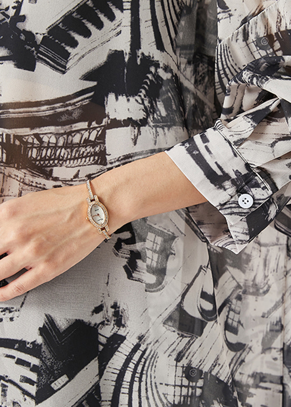 Black Oversized Inkwash Painting Chiffon Blouse Tops Summer