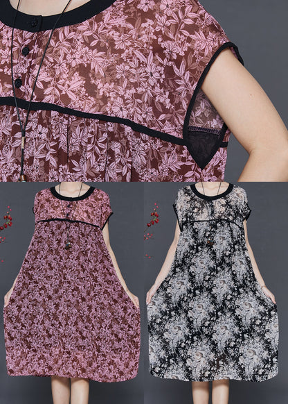 Black Oversized Print Chiffon Maxi Dress Summer