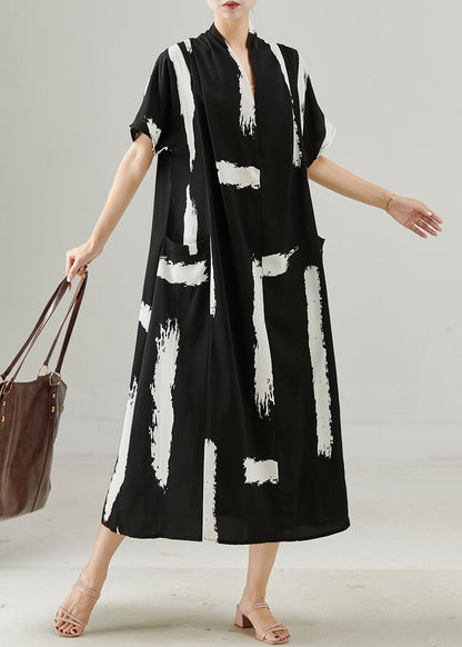 Black Oversized Print Chiffon Maxi Dresses Summer