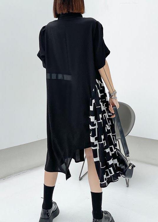 Black Patchwork Print Asymmetrical Design Dress Summer