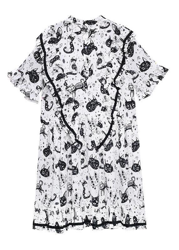 Black Print Asymmetric Short Sleeve Dress