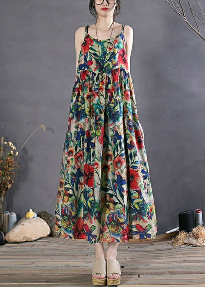 Red Geometry Wrinkled Spaghetti Strap Long Dress Sleeveless