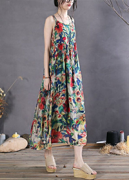 Red Geometry Wrinkled Spaghetti Strap Long Dress Sleeveless